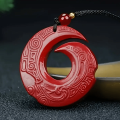 Natural Red Cinnabar Stone Necklace - Enhance Your Luck with Vintage-Inspired Prosperity Symbolism
