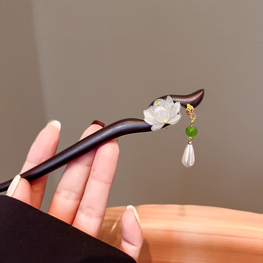 New Chinese Style Lotus Hairpin For Women - Ancient Wooden Disc Design with Hanfu Qipao Energy Flow for Mindful Adornment