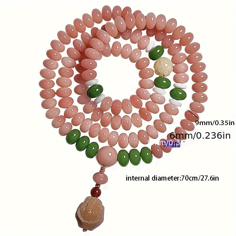 Pink Bodhi Bead 108-Beading Buddha Mala Necklace - Spiritual Energy for Inner Peace & Mindfulness - Natural Stone Healing Jewelry
