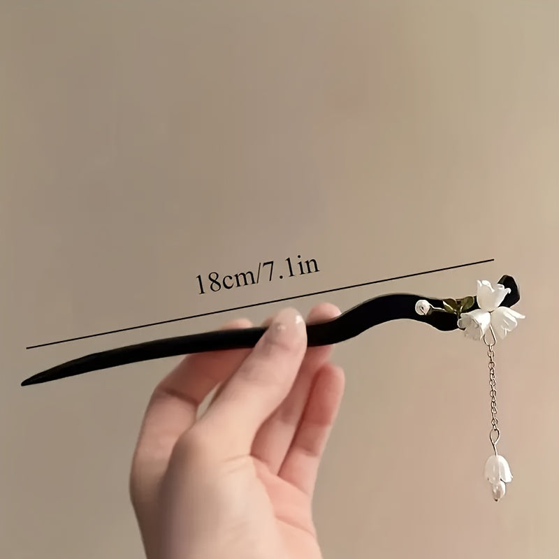 [2pcs Retro Wooden Hair Clip] 2pcs Retro Wooden Lily Of The Valley Hair Clip - Suitable for Traditional Chinese Clothing And Elegant Hair Bun