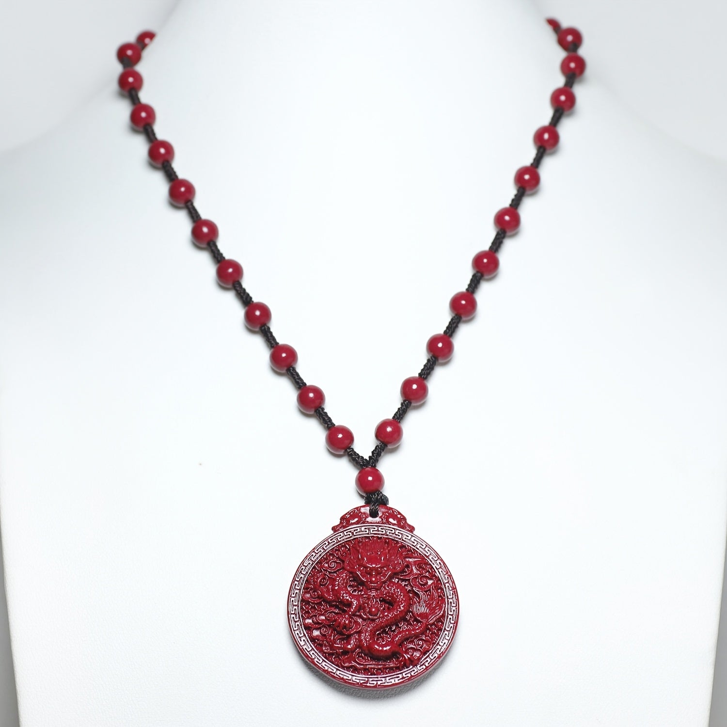 Red Cinnabar Dragon Pendant Necklace – Handcrafted Luck & Protection Charm