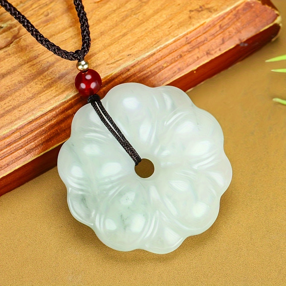 Elegant Natural Stone Flower Pendant - Men's Spiritual Grounding Jewelry & Sweater Chain Accessory