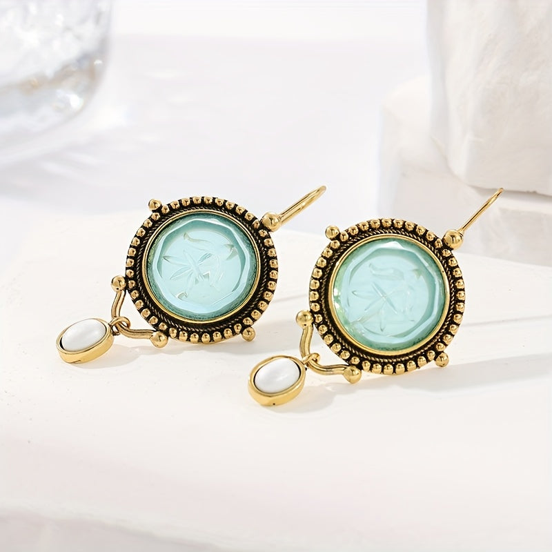 Vintage Blue Intaglio Earrings: Bohemian Style for Daily Wear & Spiritual Harmony