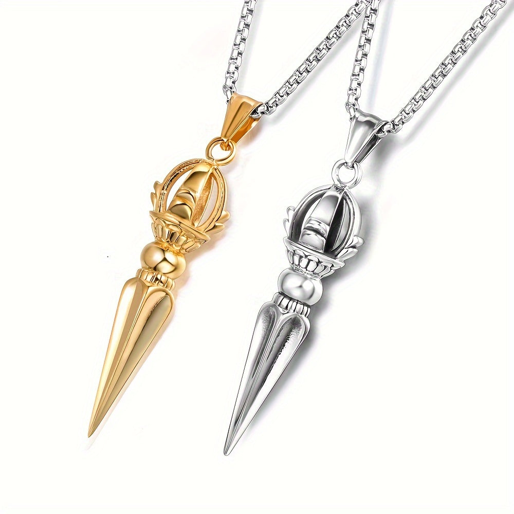 Stainless Steel Men's Lotus Vajra Pendant Necklace - Spiritual Protection & Energy Amulet