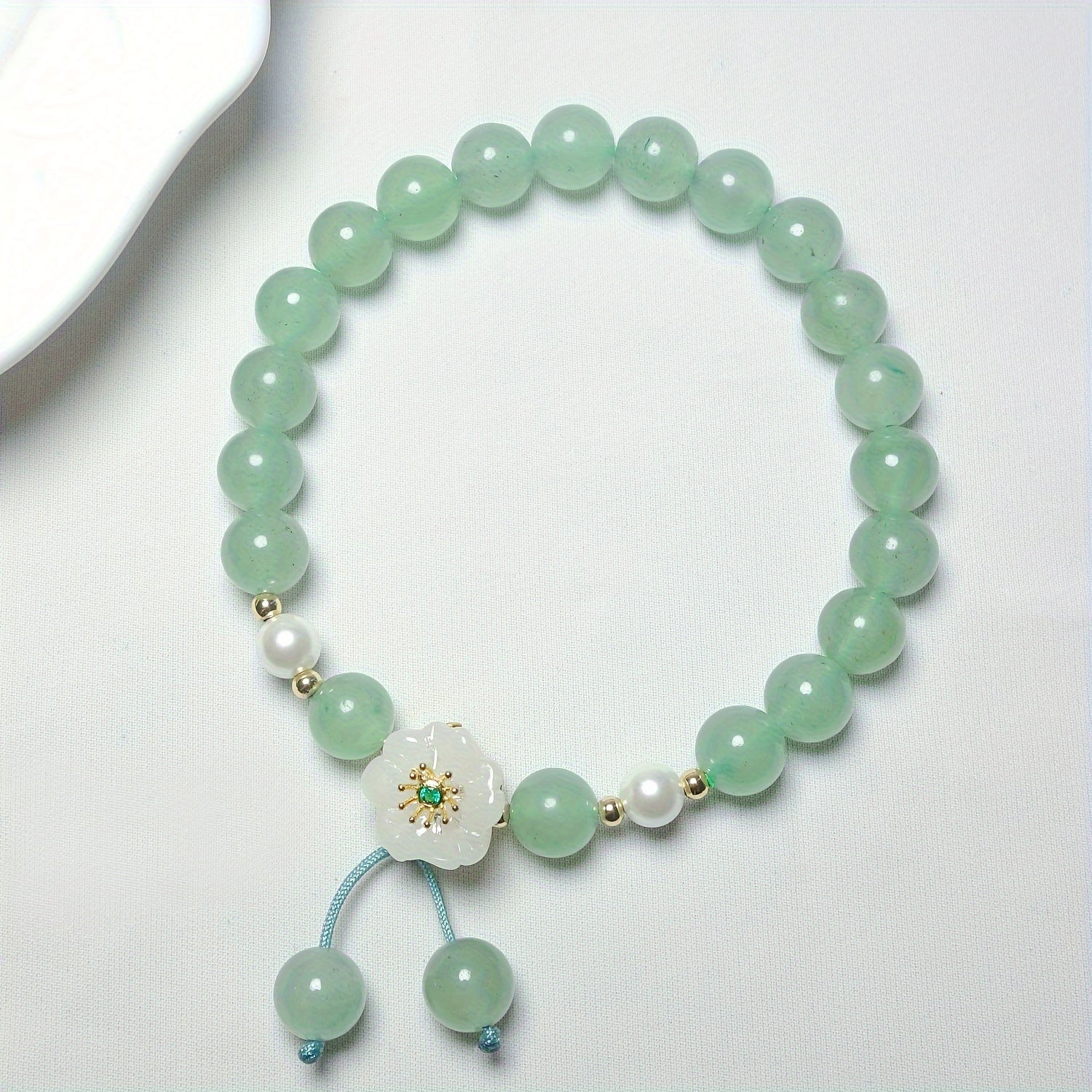 Elegant Green Natural Stone Bracelet - Floral Charm for Harmony & Growth