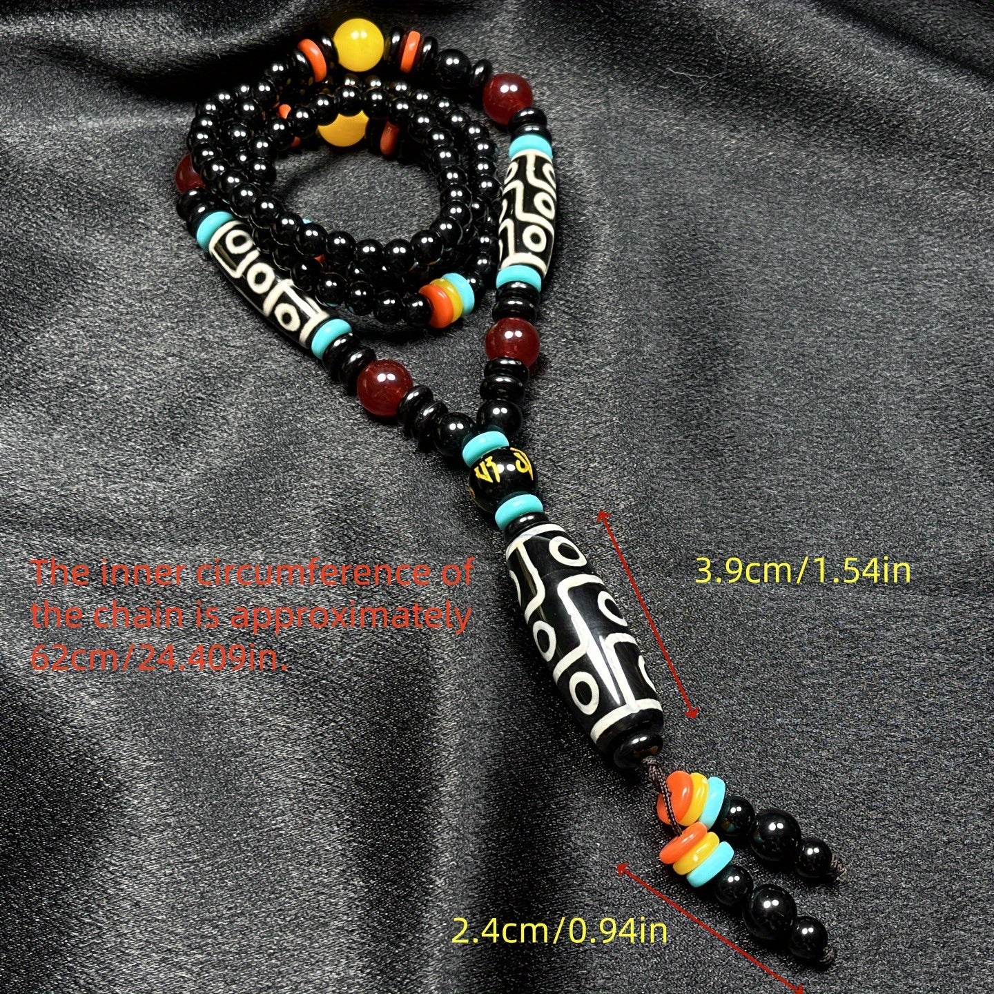 Ethnic Agate Dzi Bead Necklace — Grounding Protection, Vitality & Good Fortune Energy Talisman (Unisex, Tassel Charm)