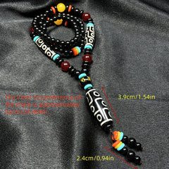 Ethnic Agate Dzi Bead Necklace — Grounding Protection, Vitality & Good Fortune Energy Talisman (Unisex, Tassel Charm)
