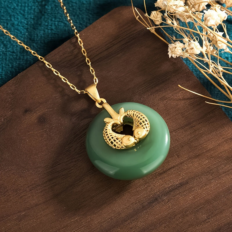 Green Jade Palace-Style Peace Knot Pendant Harmony & Protection Energy Necklace