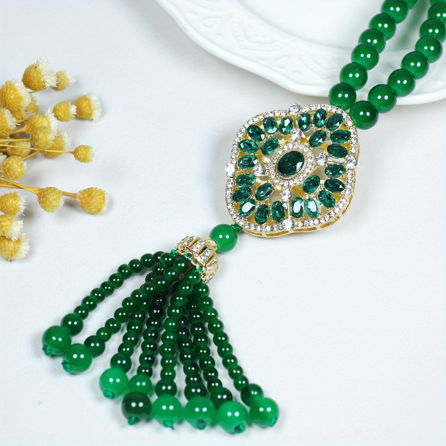 Elegant Faux Jade Flower Pendant Necklace for Harmony Grace and Abundance