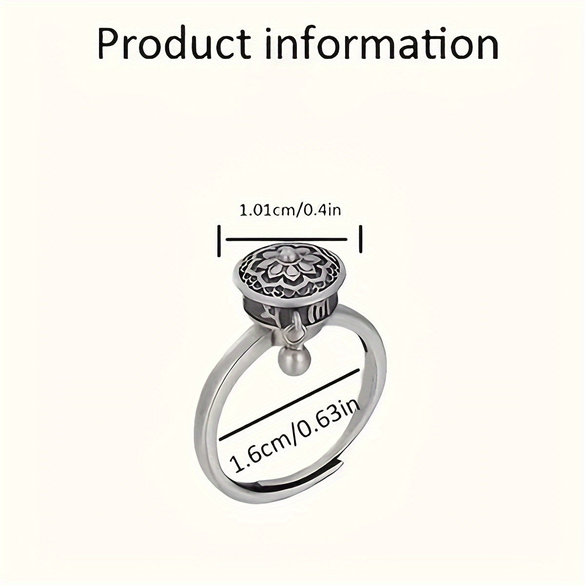 1PC Middle East 360° Rotating Boho Ring - Silver with Intricate Patterns for Spiritual Energy