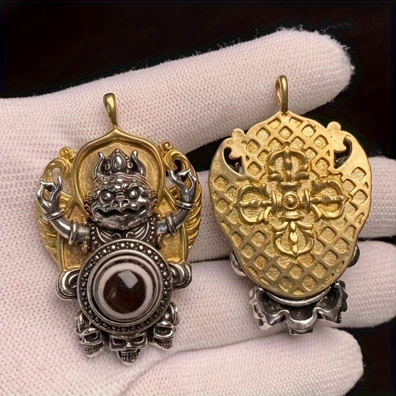intage Tibetan Dzi Bead Pendant - Garuda Design for Protection & Energy
