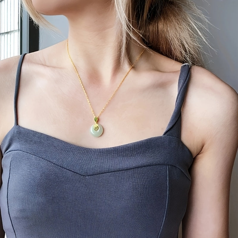 White Safety Buckle Pendant Necklace - Ruyi Lock Design for Harmony & Prosperity