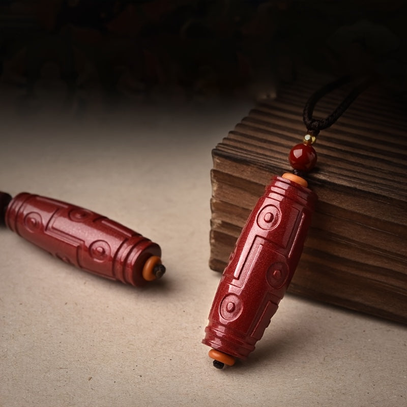 Chic Red Cinnabar Stone Bead Pendant Necklace Auspicious Energy Prosperity Amulet Daily Wear Unisex
