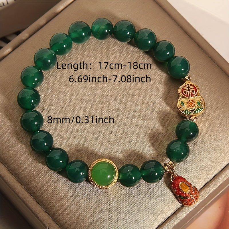 Vintage Green Agate Bracelet for Heart Chakra Healing, Abundance, and Positive Energy Flow