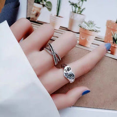 Vintage Crying Graffiti Ring — Adjustable Unisex Couple Band with Spiritual Symbolism