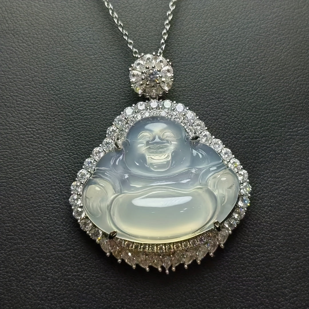 Men's Natural Agate Smiling Character Pendant Necklace - Retro Stone Jewelry for Positive Energy & Mental Clarity