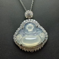 Men's Natural Agate Smiling Character Pendant Necklace - Retro Stone Jewelry for Positive Energy & Mental Clarity