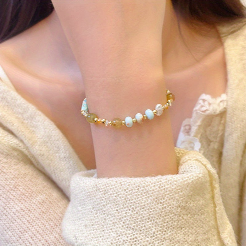 Bohemian Beaded Bracelet – Elegant Charm with White Stones & Golden Accents