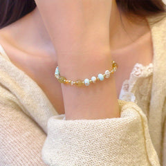Bohemian Beaded Bracelet – Elegant Charm with White Stones & Golden Accents
