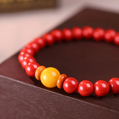 Red & Yellow Cinnabar Bead Bracelet - Prosperity Energy for Love & Protection