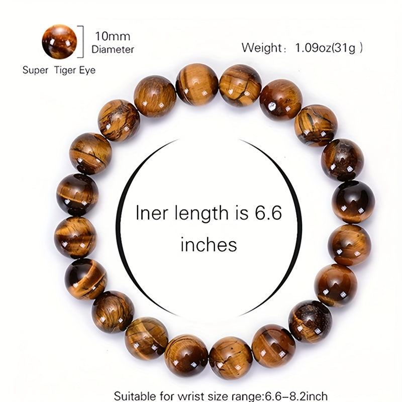 Hot Selling Fashion Men's Beaded Bracelet, Unique Natural Tiger Eye Stone Handmade Elastic Wristband for Him