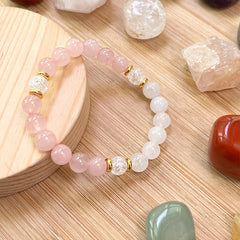 Pink Rose Quartz & White Stone Y2K Chakra Bracelet for Harmony & Protection