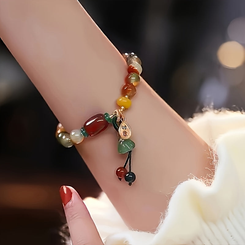 Bohemian Multi-Color Natural Agate Beaded Bracelet — Energy Balance, Luck & Spiritual Harmony Charm