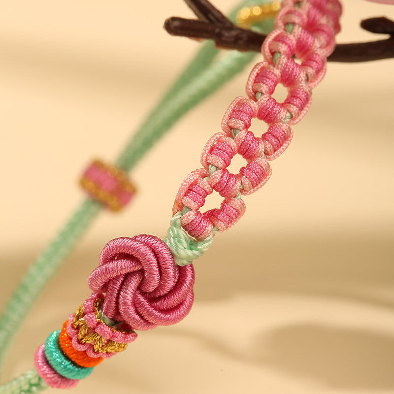Hand-Woven Peach Knot Bracelet - DIY Beaded Rope for All-Season Gifting with Positive Energy