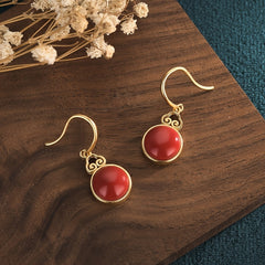 Vintage-Style Ruby Dangle Earrings with Auspicious Cloud Design Spiritual Energy Prosperity Charm