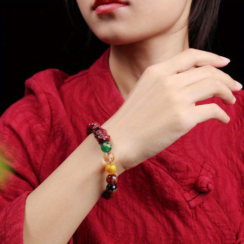 Vintage Cinnabar Stone & Five-Path Money Charm Bracelet – Wealth & Good Luck Energy