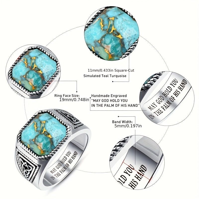 Retro Turquoise Men's Celtic Ring - Energy Protection & Father's Day Gift