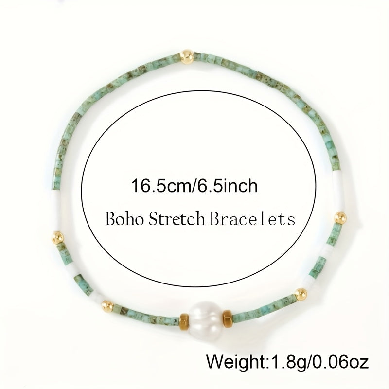 Boho Pearl Charm Beaded Bracelet — Harmony & Intuition Enhancing Stretch Stack Bracelet