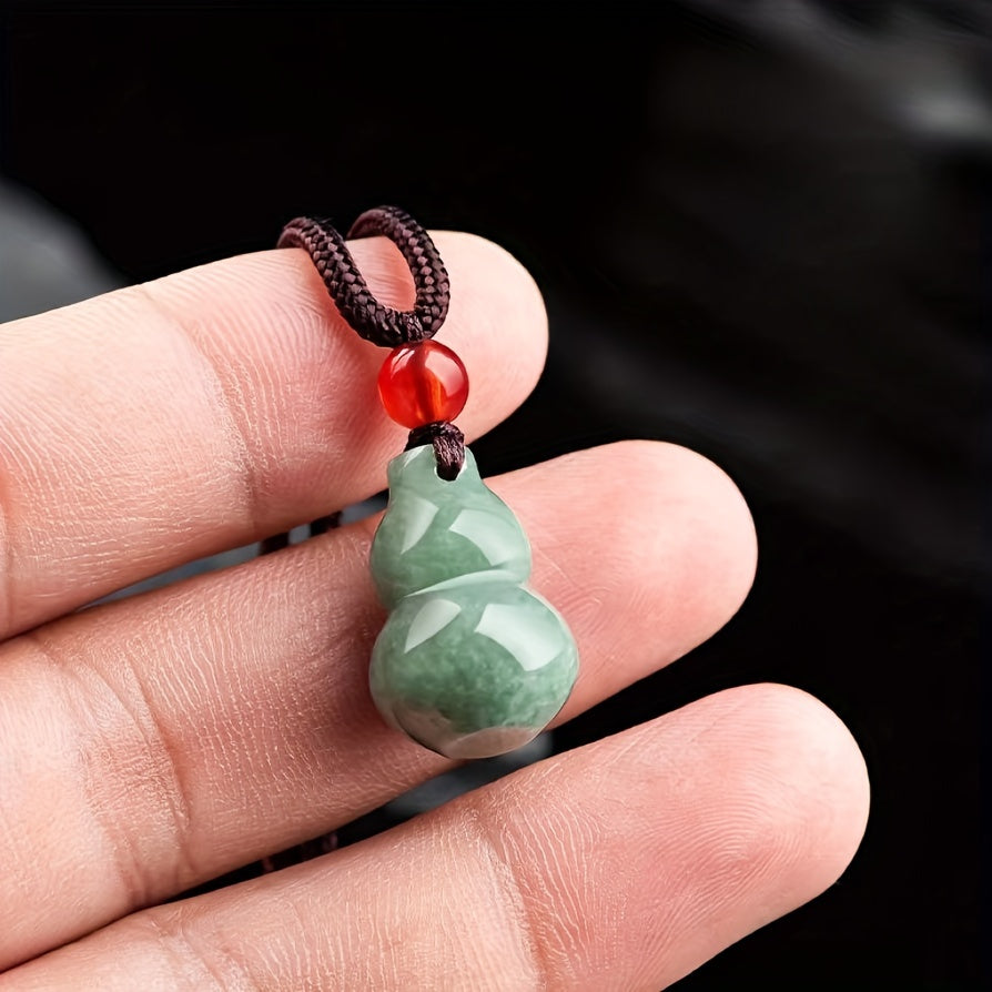 Green Jade Gourd Pendant Necklace for Prosperity, Health, and Positive Energy