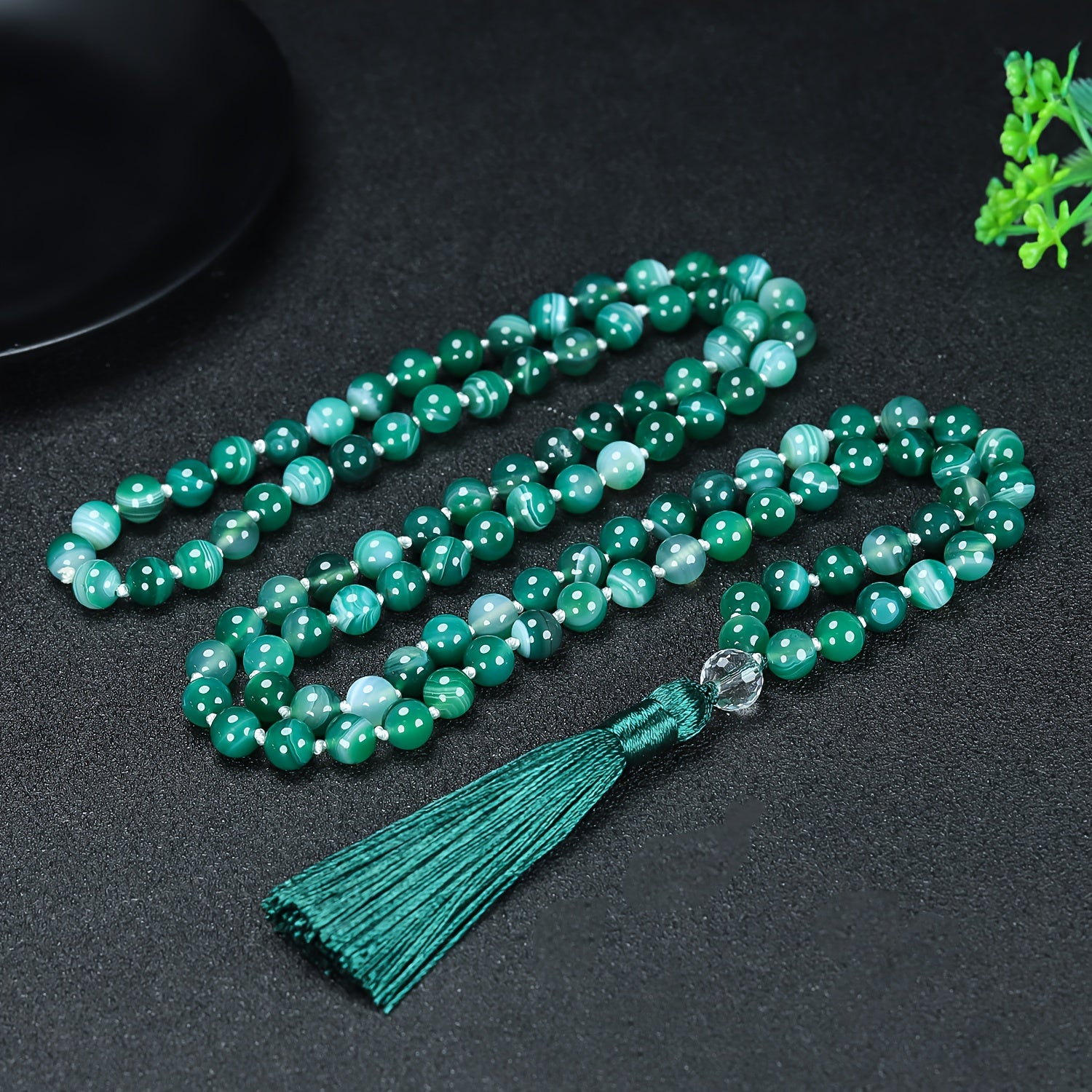 Natural Agate Mala Necklace - 108 Beads for Spiritual Healing & Daily Wear