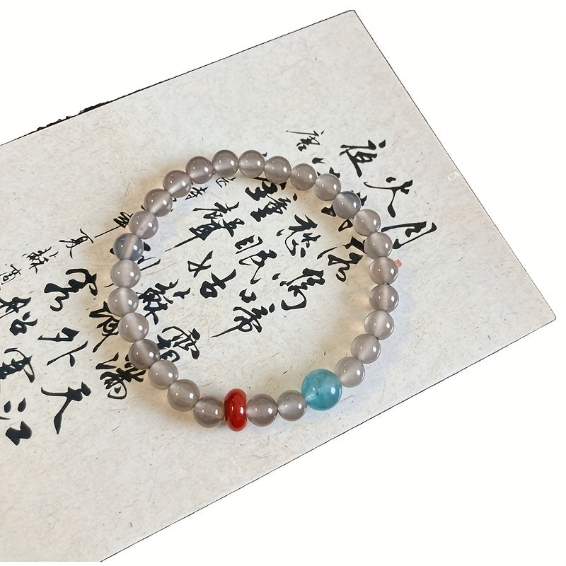 Chinese Zen Ice Flower Bracelet Blue-Green Red Beads Energy Balance Daily Sports Wear