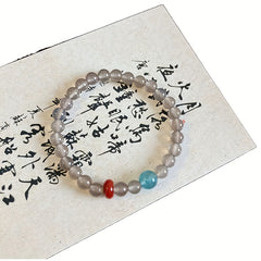 Chinese Zen Ice Flower Bracelet Blue-Green Red Beads Energy Balance Daily Sports Wear