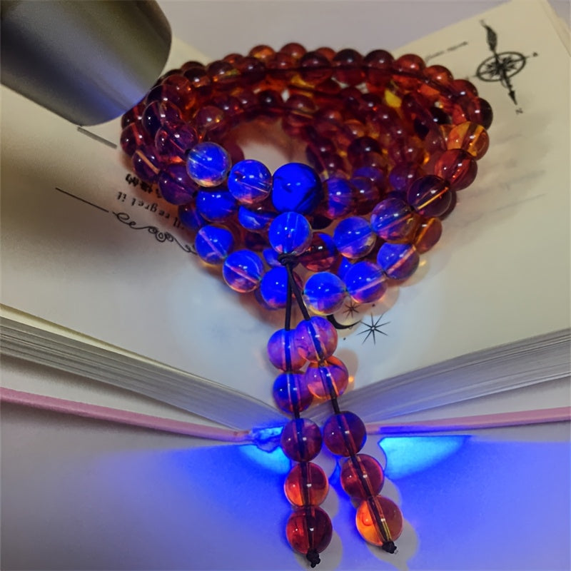 108-Bead Natural Amber Bracelet - Bohemian Vintage Style for Daily Wear & Formal Events