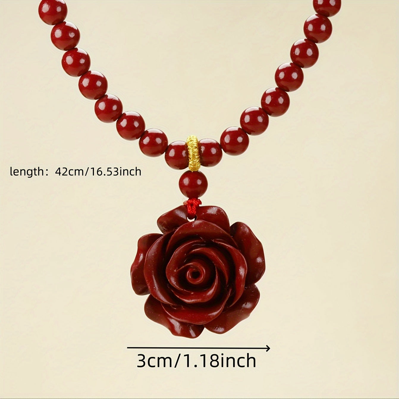 Cinnabar Rose Pendant Necklace - Red Crystal Jewelry for Passion & Protection