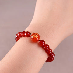 1pc Perfect Gifting Choice Red Agate Bracelet - 8-9mm Beads with Elastic Cord - Fortune & Joy Style for Daily Wear