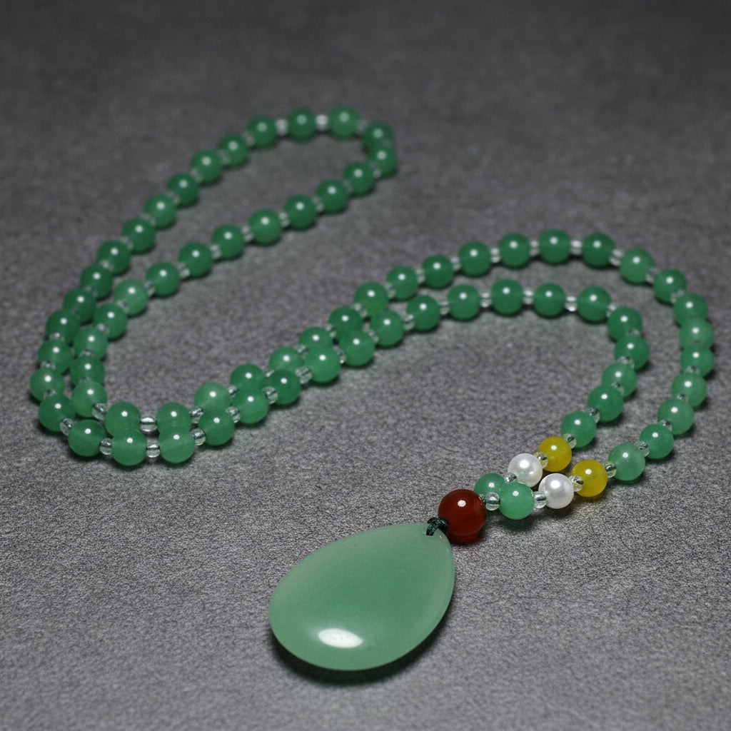 Elegant Faux Jade Teardrop Pendant Necklace - Harmony & Love Pendant with Pearl Accents