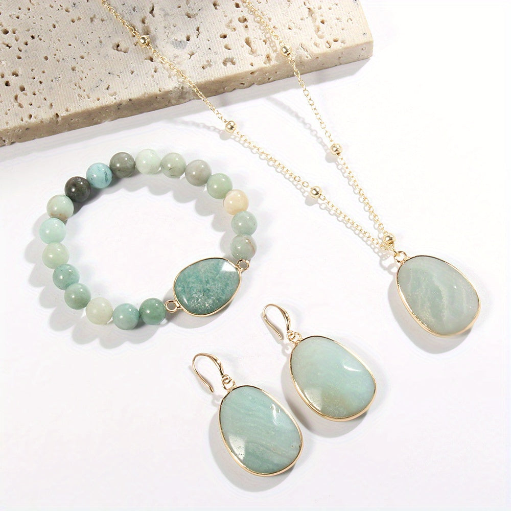 4pcs Golden Chain Natural Stone Jewelry Set - Harmony & Balance for All-Season Wear
