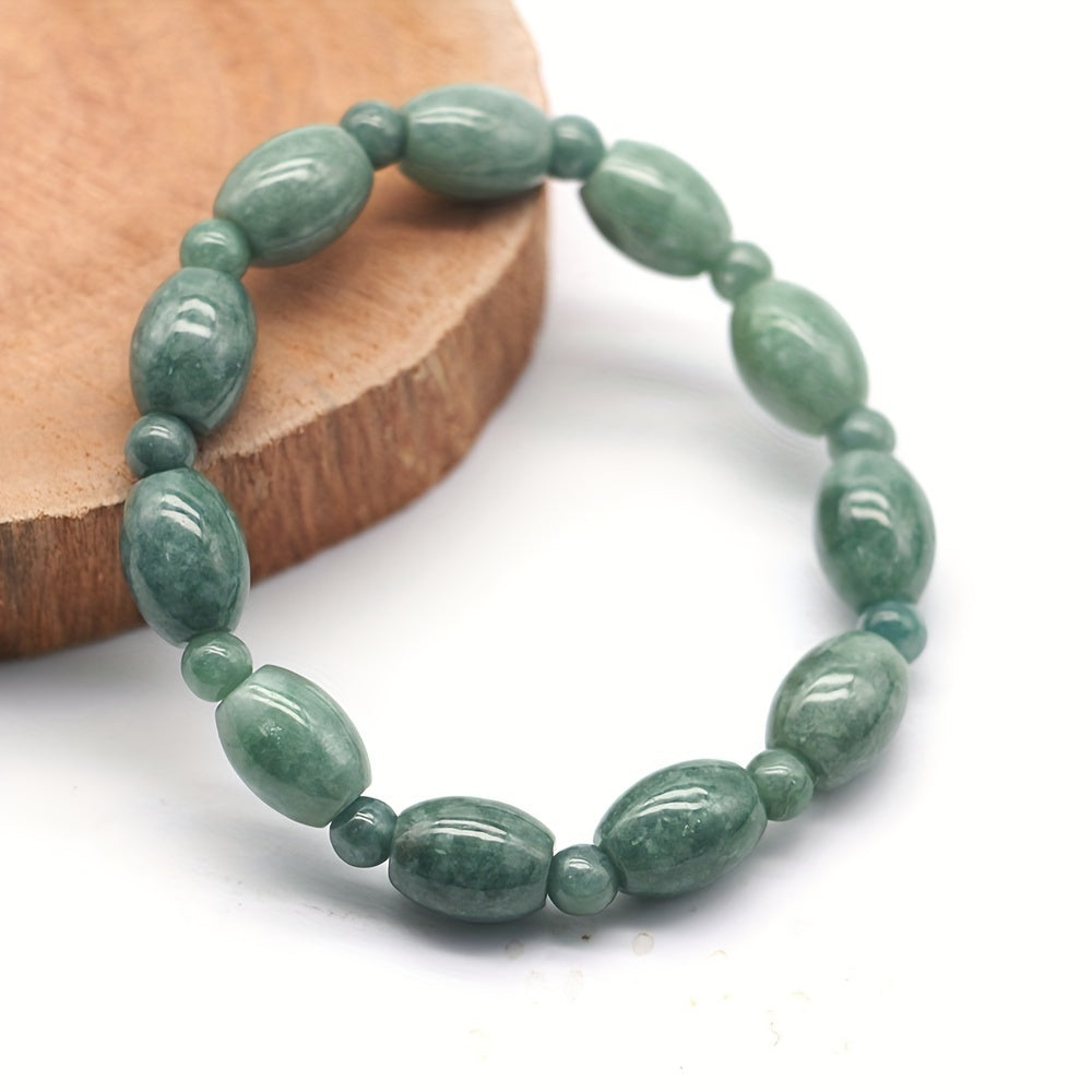 Natural Stone Men's Bracelet - Barrel Beads & Six-Word Mantra for Energy Protection