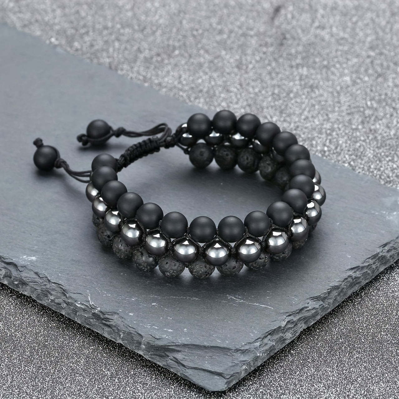 1pc Three Row Natural Stone Beaded Bracelet - Frosted Stone Bracelet For Women And Men with Energy Balancing