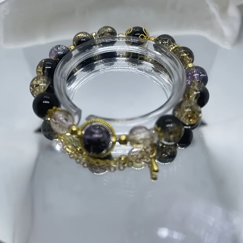 Bohemian Gradient Amethyst Bracelet with Golden Star Charms for Spiritual Energy & Everyday Elegance