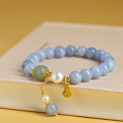 Natural Stone Bead Bracelet with Barrel Beads Blue Jade Energy Bead Bracelet with Gourd Charm – Harmonizing Calm & Prosperity