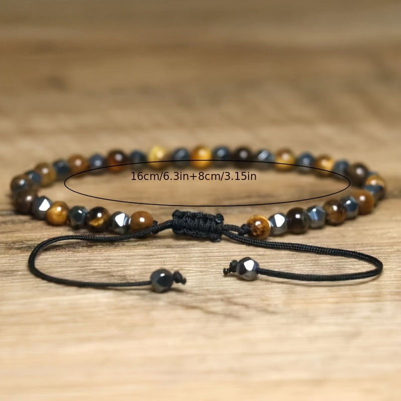 Natural Stone Adjustable Beaded Tiger Eye Vintage Boho Bracelet - Perfect for Everyday Wear or Gift Giving