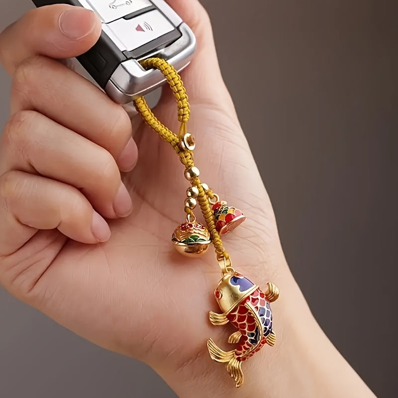 Lucky Koi  - Enamel Alloy Car Keyring with Blessing Pendant for Valentine's Day Gift