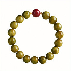Natural Green Sandalwood Cinnabar Bracelet - Calming Agarwood Cultural Bead for Spiritual Energy