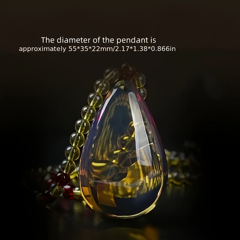 Natural Mexican Blue Resin Teardrop Pendant Necklace — Spiritual Harmony, Protection & Elegant Gift