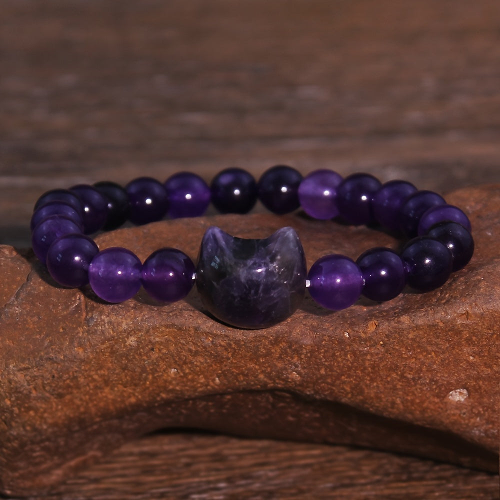 Elegant Cute Cat Head Bracelet - Natural Stone Energy for Daily Wear & Gifting